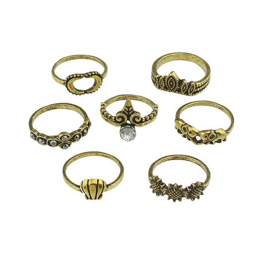 7 pcs Vintage Jewellery Oxidized Antique Gold Moon Shell Finger Ring Set-1