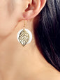 Trendy Gold Leaf White Shell Disc Round Charm Dangle Bho Chic Holiday Earrings-0