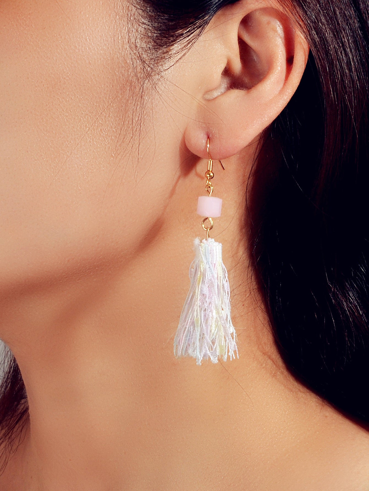 Ethnic Traditional Jewellery Pink Beads Rope Tassel Dangle Earrings for Women-4