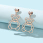 Lovely Silver Hollow Bear Dangle Design Pierced Dainty Heart Stud Earrings Gift-0