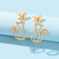 Kawaii Aesthetic Hollow Bow Tie Cat Dangle Earrings Animals Design Accessories-3