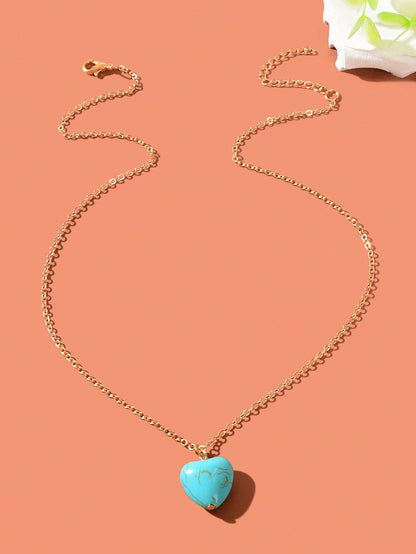 Fashion Gold Chain Turquoise Love Heart Pendant Necklace Boho Ethnic Accessories-1