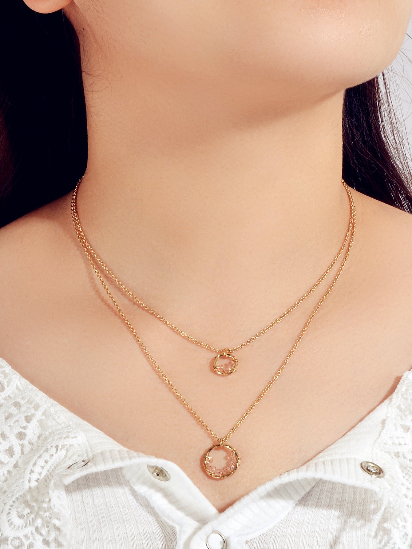 Female Jewelry Double layer Gold Chain Circle Necklace Good Quality Accessories-0