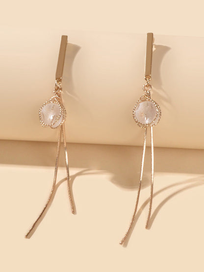 Party Decoration  Beads Gold Metal Long Chain Pendant Trendy Earrings for Women-0
