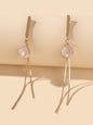 Party Decoration  Beads Gold Metal Long Chain Pendant Trendy Earrings for Women-0