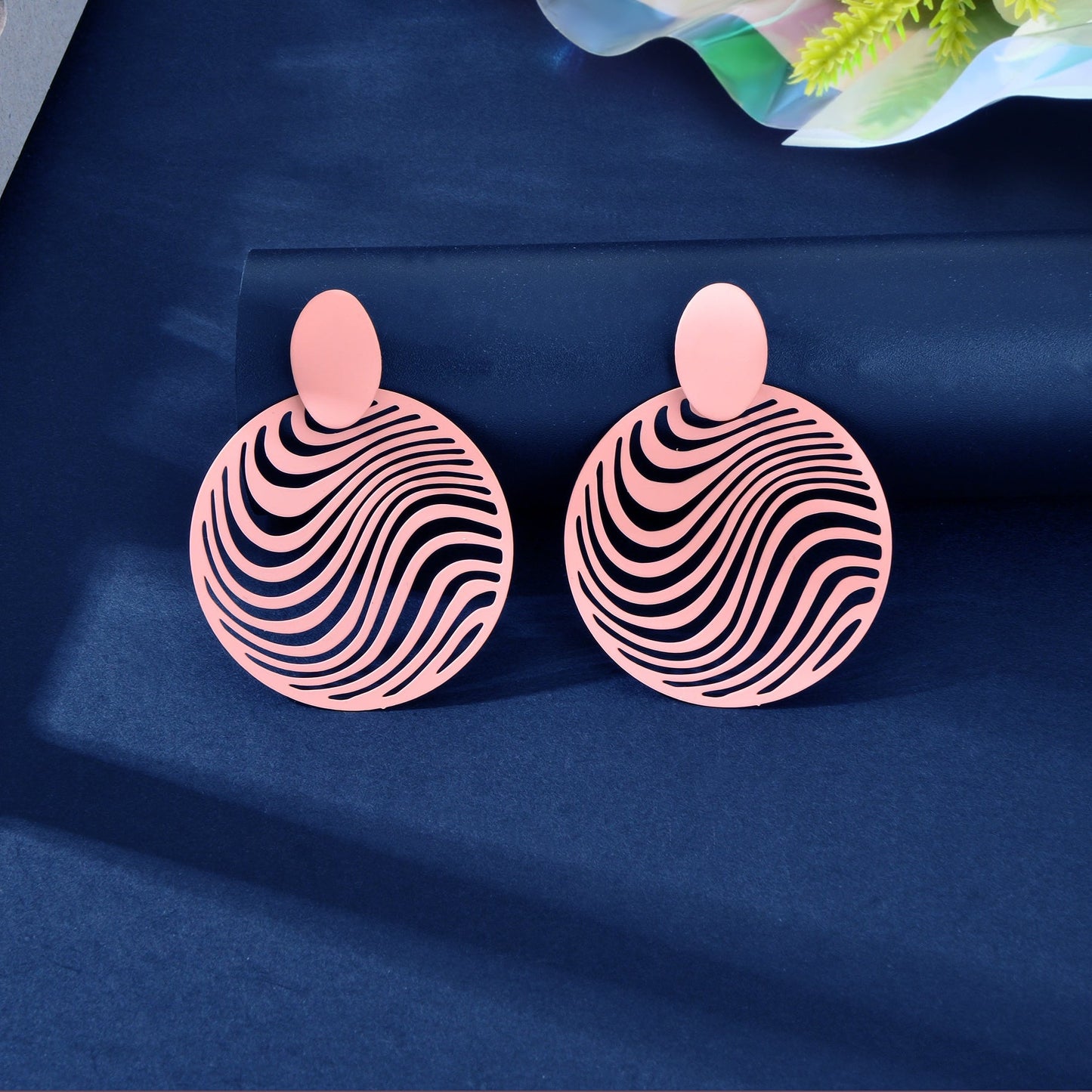 Pink Hollow Metal Round Geometric Dangle Earrings Holiday Party Social gatherings Jewelry-2