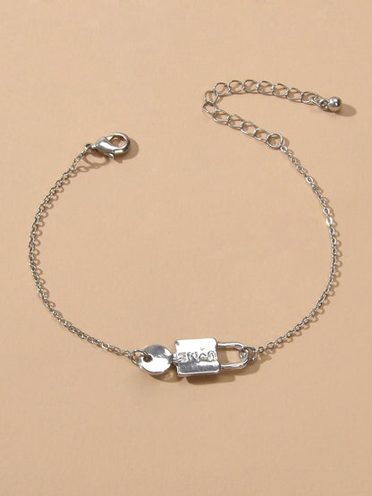Elegant Women Accessories Minimalist Silver Chain Key Lock Charm Women Bracelet-0
