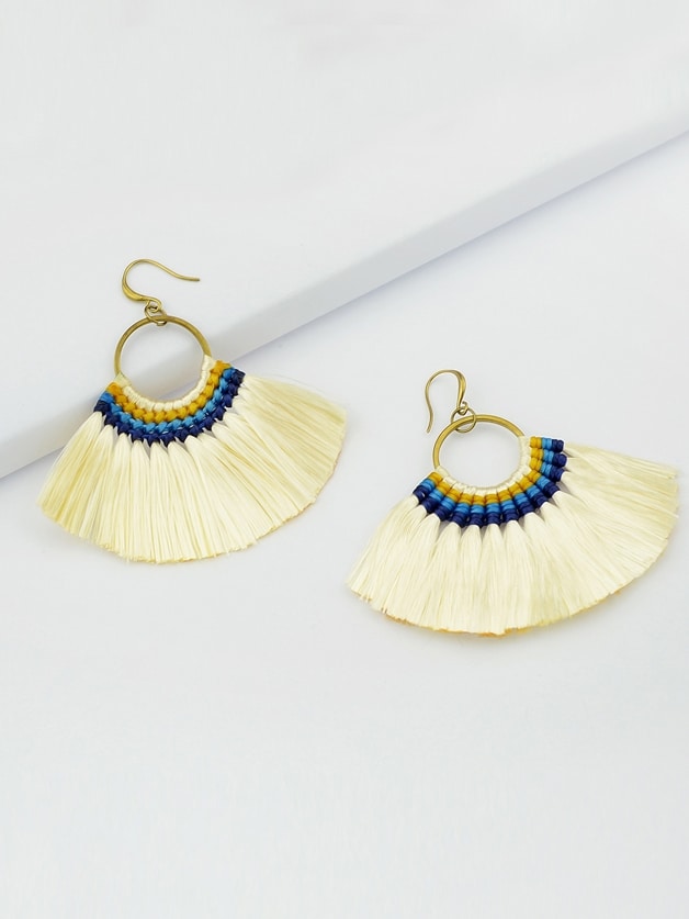 Ethnic Traditional Jewellery Colorful Tassel Fan Shape Dangle Bohemian Earrings-4