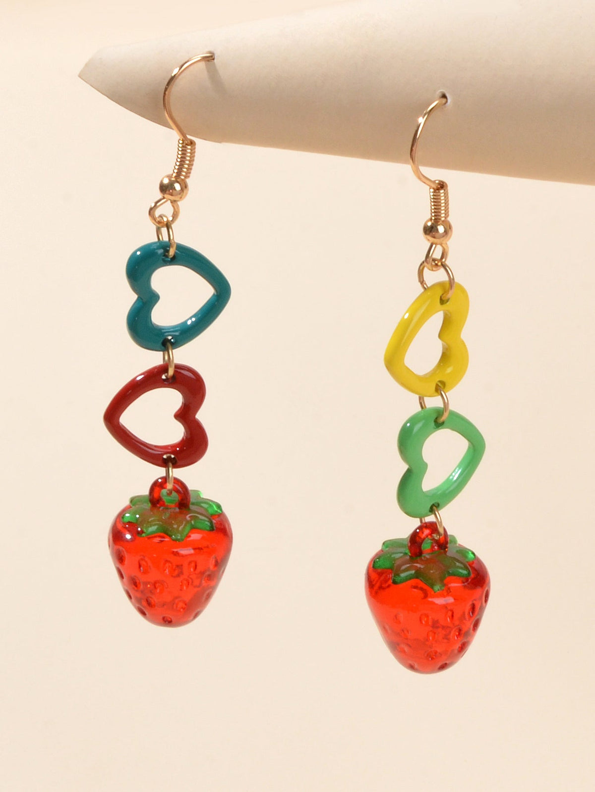 Colourful Heart Strawberry Earrings Long Dangle Drop Fruit Jewellery Funky Gift-0