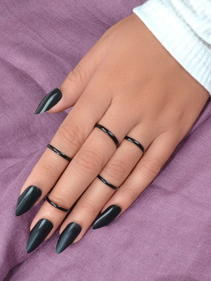 5pcs Punk Minimalist Simple Gothic Black Midi Stackable Finger Knuckle Rings set-0