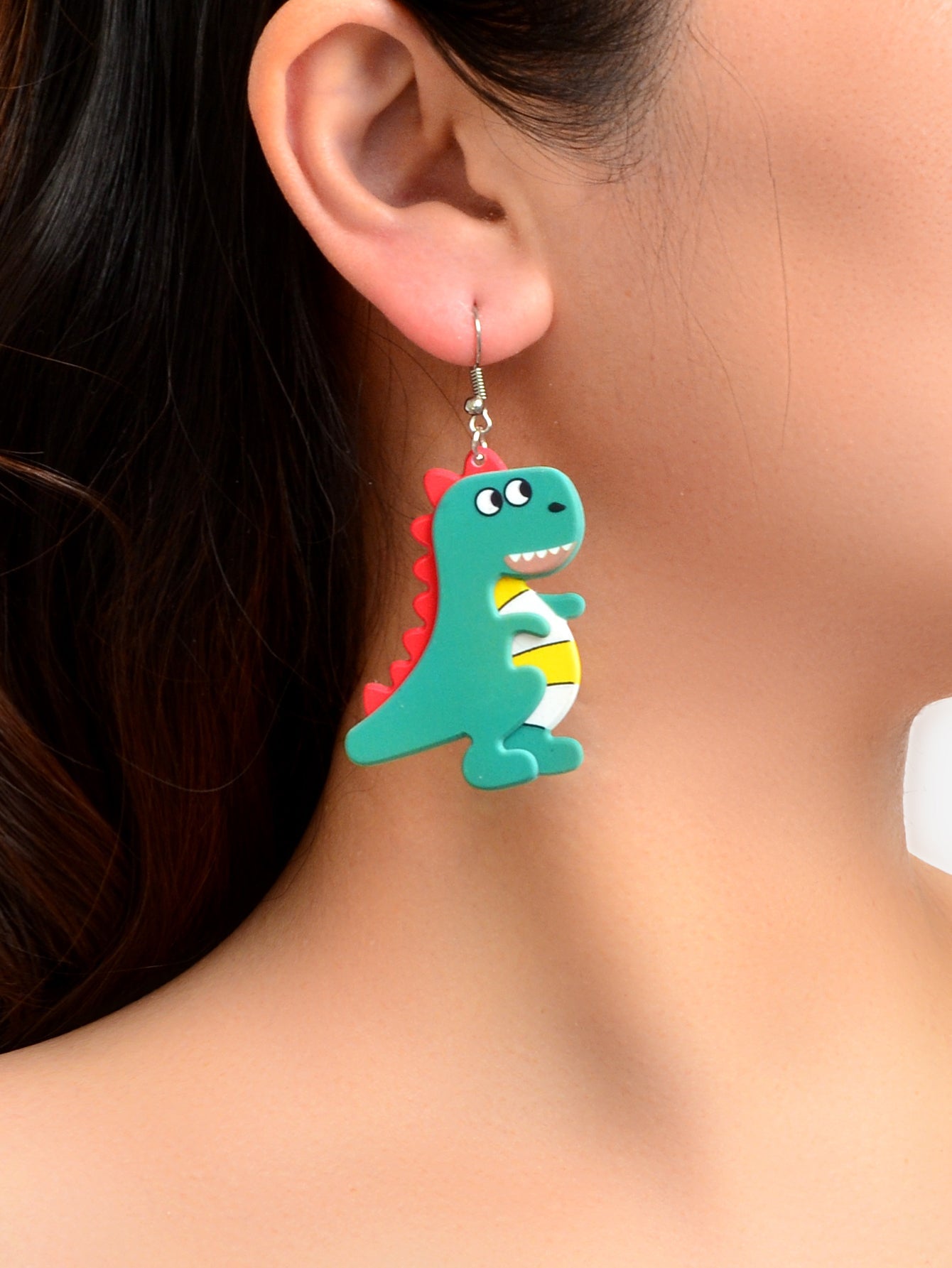 Lovely Cartoon Jewellery Design Green Acrylic Dinosaur Dangle Earrings for Women-1