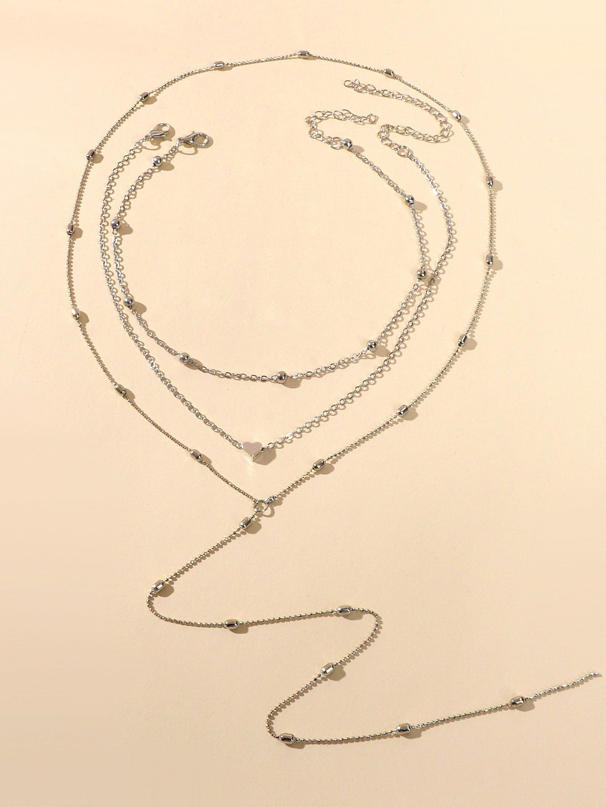 3 pcs Gold Silver Chain Multi-layer Necklace Heart Charm Necklace Ladies Jewelry-4
