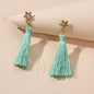 Bohemian Ethnic Jewellery Rhinestone Star Green Tassel Dangle Holiday Earrings-0