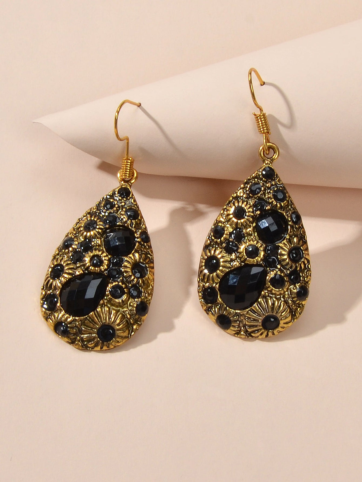 Retro Jewellery Textured Women Accessories Crystal Antique Water Drop Earrings-4