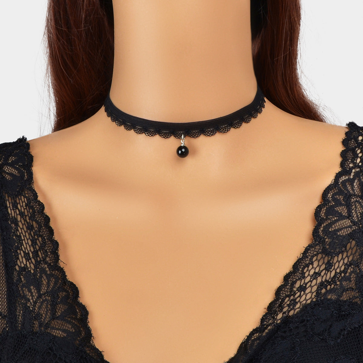 Classic Black Velvet Choker Round Charm Necklace Women Halloween Cosplay Jewelry-0