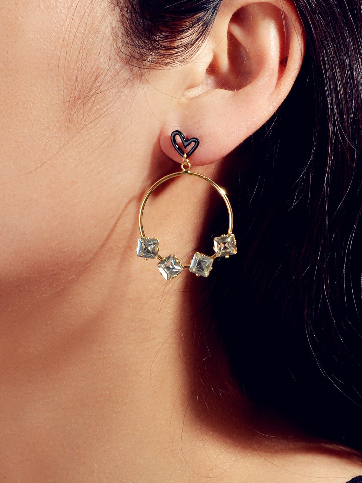 Trendy Simulated Diamond Love Heart Circle Dangle Earrings Nice Collection Gift-4