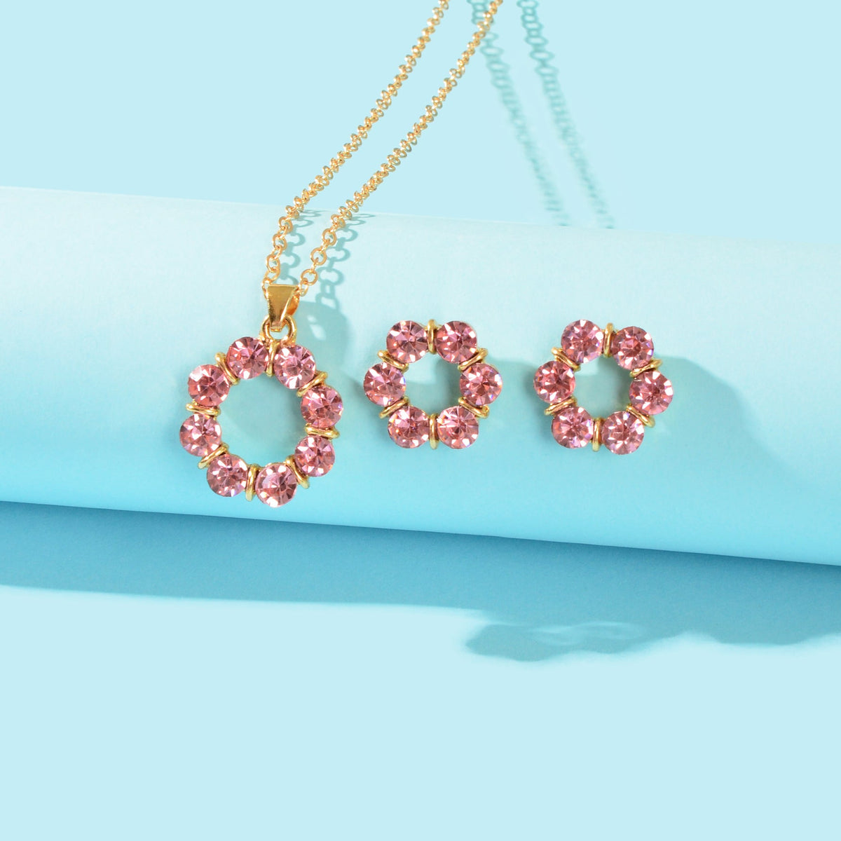 Multicolour Rainbow Round Charm Necklace Stud Earrings Girls Dainty Jewelry Set-4