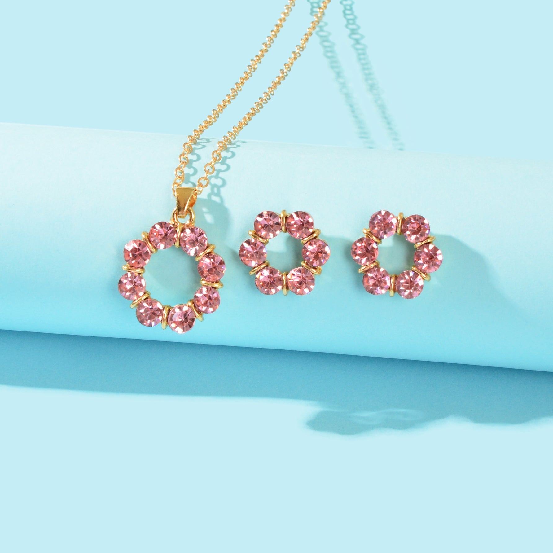 Multicolour Rainbow Round Charm Necklace Stud Earrings Girls Dainty Jewelry Set-4