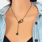 Black Chain Double Hearts Linked Star Pendant Y Lariat Necklace Clavicle Collar-0