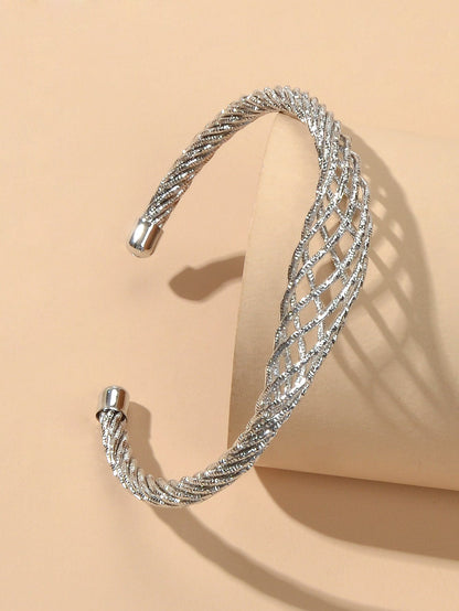Ladies Jewellery Hollow Mesh Shape Gold Silver Open Cuff Women Bangle Bracelets-0
