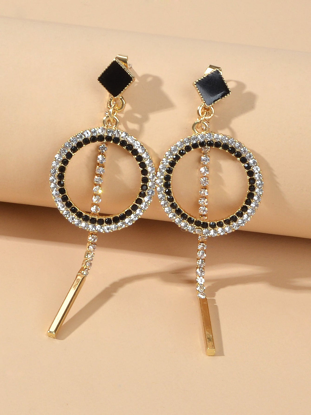 Feelontop Luxury Rhinestone Bar Charm Circle Dangle Earrings Perfect Ear Jacket-0