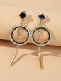 Feelontop Luxury Rhinestone Bar Charm Circle Dangle Earrings Perfect Ear Jacket-0