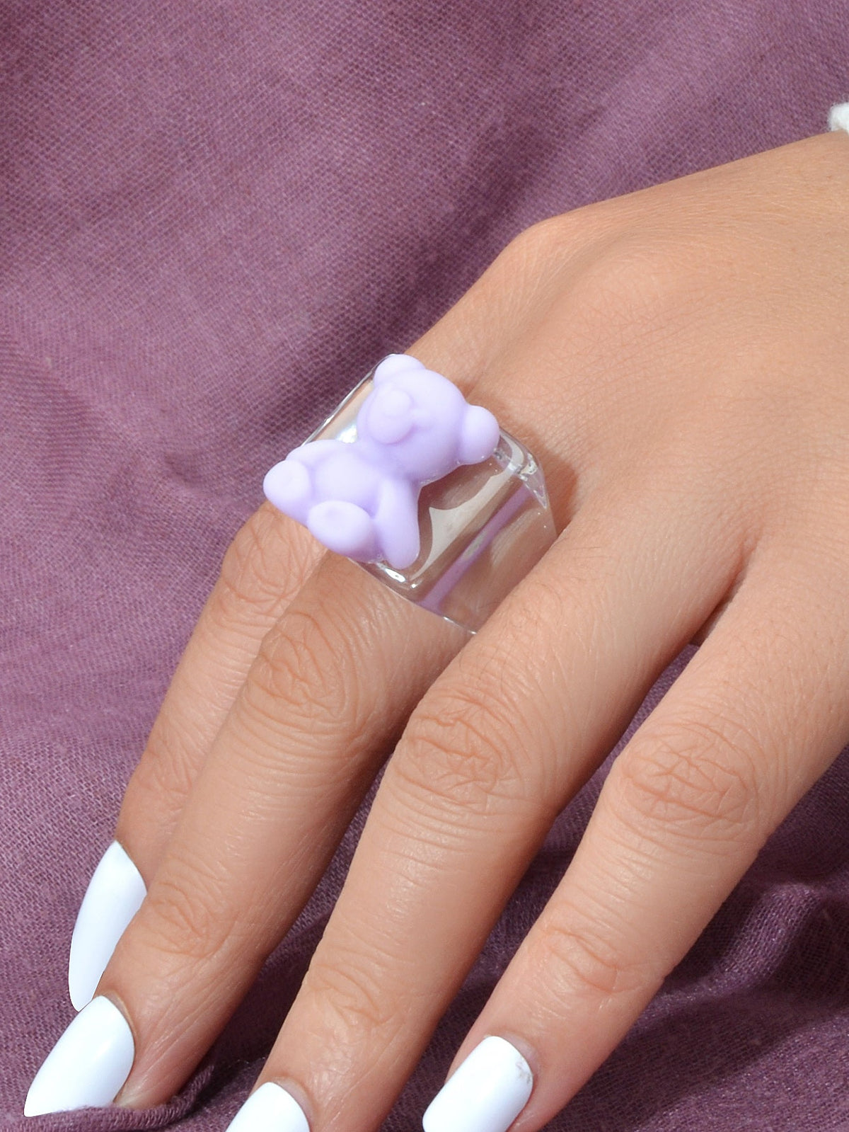 3D Cartoon Purple Orange Bear Plastic Transparent Chunky Trendy Finger Ring Gift-4