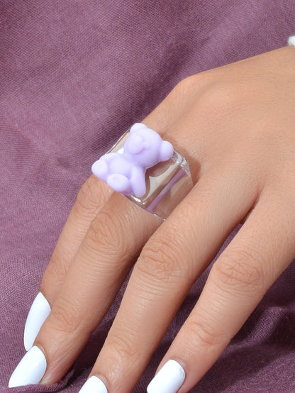 3D Cartoon Purple Orange Bear Plastic Transparent Chunky Trendy Finger Ring Gift-4