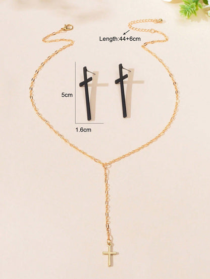 Cross Pendant Necklace and Earrings Set - Symbolic Statement of Faith Jewellery-1