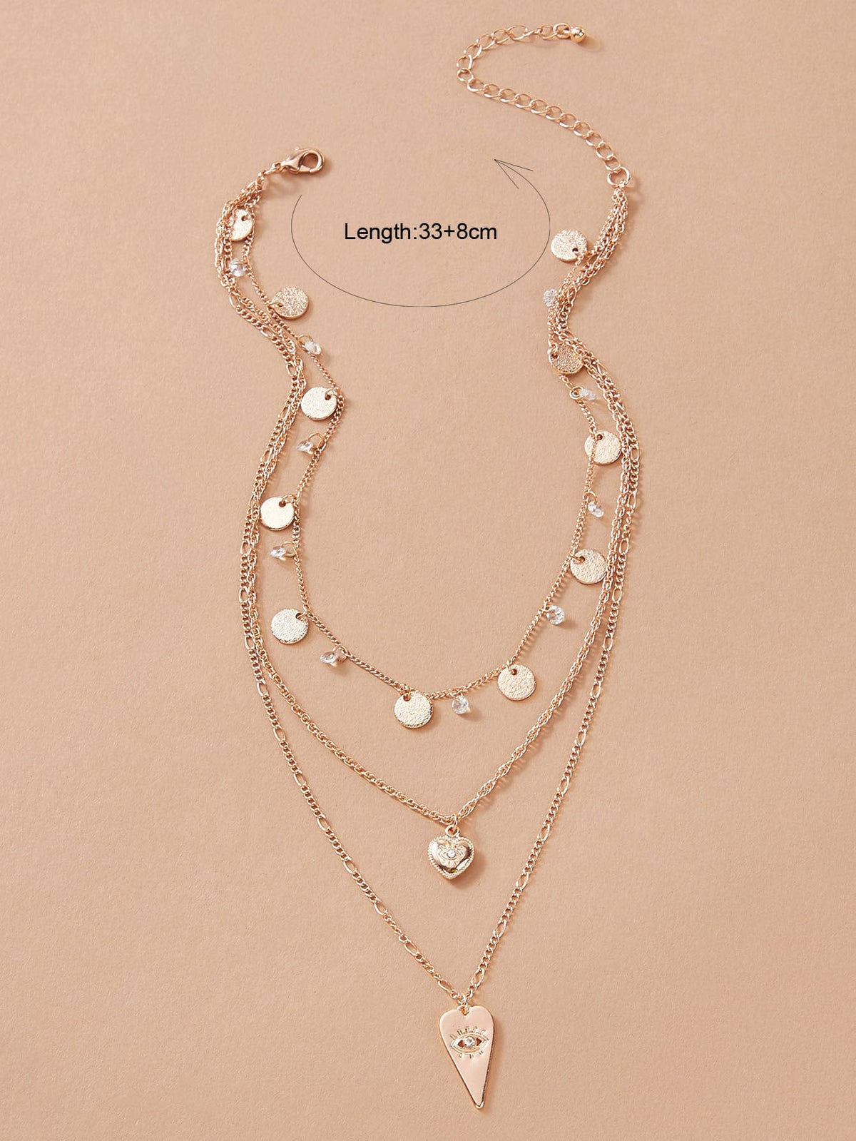 Stylish Triple-Layered Round Disc Heart Pendant Necklace Girls Unique Jewellery-1