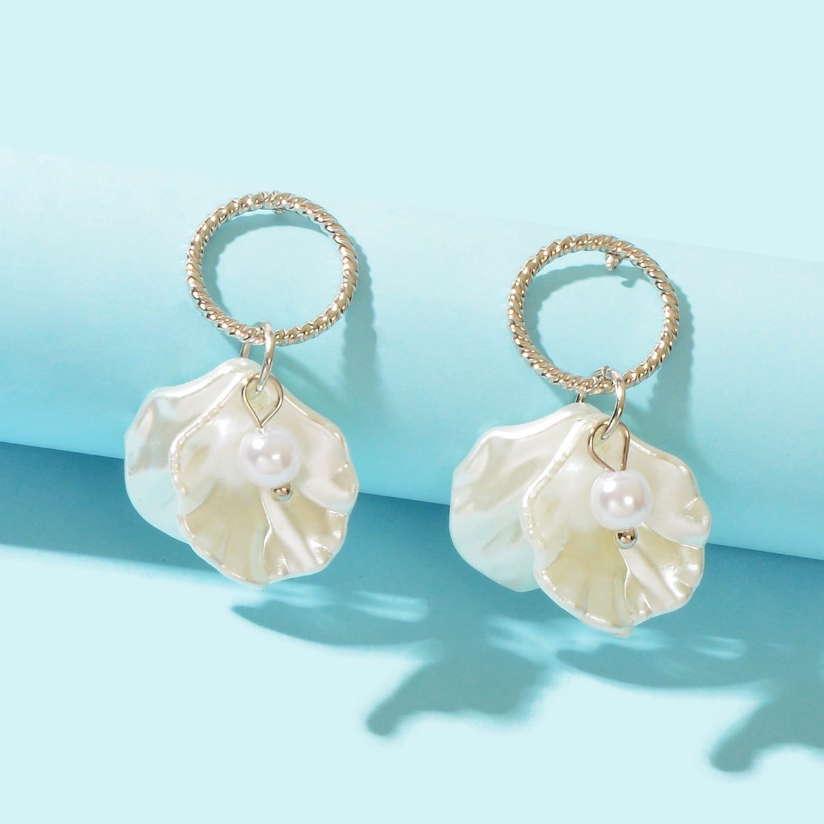 Awesome Pearl Decor Shell Shape Stud Gold Ocean Earrings Women Party Decoration-5