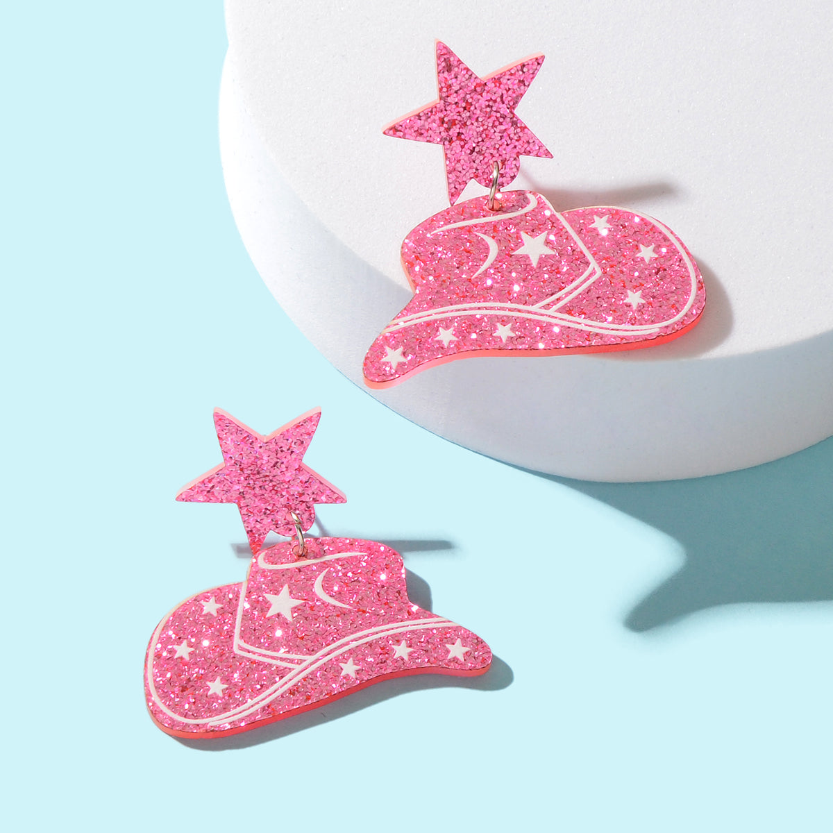 Sparkling Y2k Style Pink Acrylic Cowboy Hat Star Earrings Women Party Jewellery-0