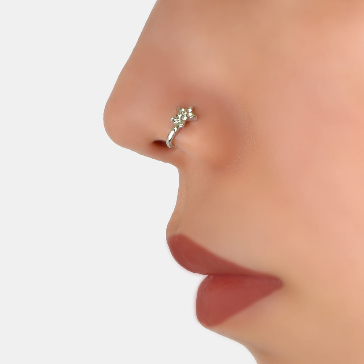 AU Local Star Nose Ring Fake Clip On Sparkly Hanger Rhinestone C Ring Jewellery-0