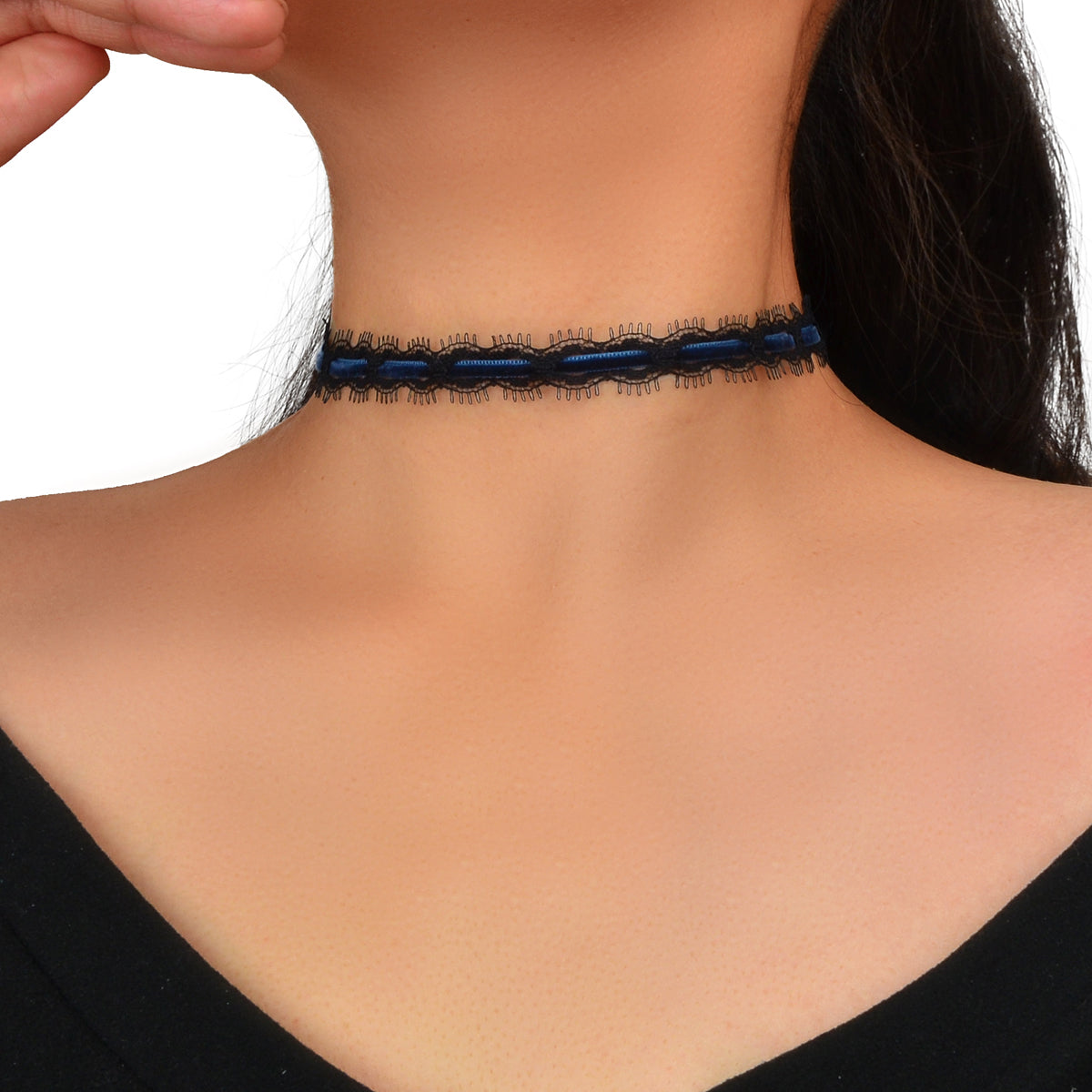 Blue Lace Choker Tied Necklace Vintage Kids Gothic Tattoo Clavicle Short Choker-4