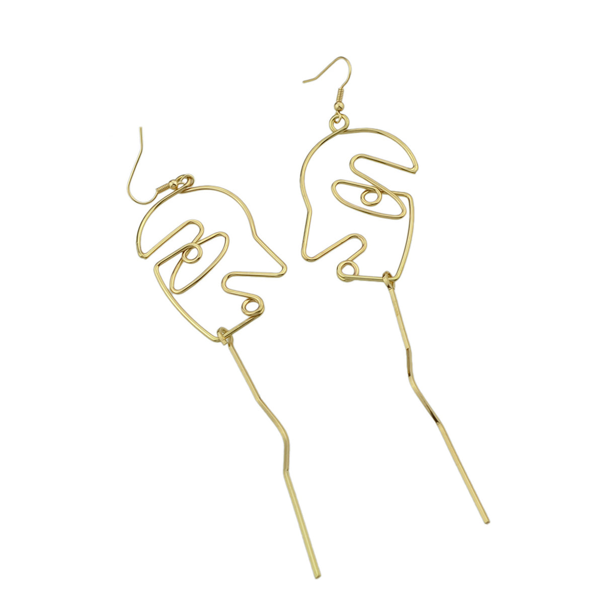 Abstract Art Gold Silver Metal Minimalist Hollow Weird Face Long Charm Earrings-4