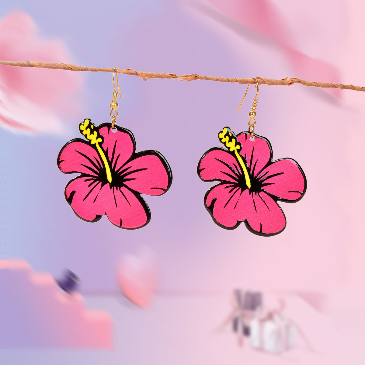 Hotpink Acrylic Dangle Flower Earrings Flora Bloom Vacation Jewellery Gift-1