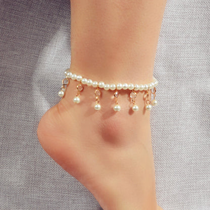 Beach Elastic Imitation Pearl Bead Charm Anklet Foot Chain Bracelet Jewelry Gift-3