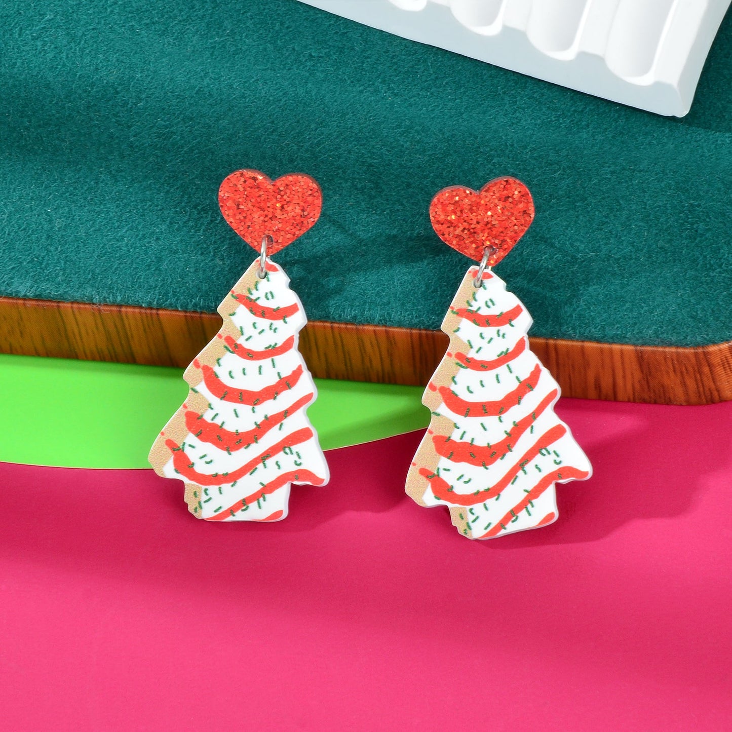 Festive Christmas Tree Pendant Dangle Earrings Dainty Seasonal Gifts for Girls-4
