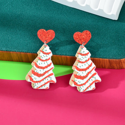 Festive Christmas Tree Pendant Dangle Earrings Dainty Seasonal Gifts for Girls-4
