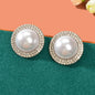 Luxurious Rhinestone Big Pearl Decor Round Stud Earrings Wedding Bridal Jewelry-0
