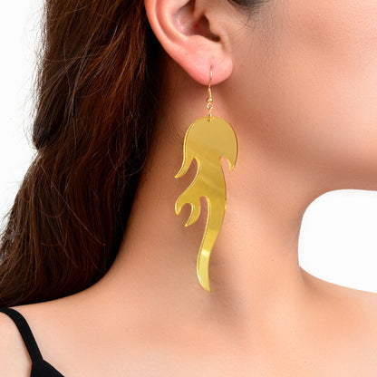 Hip Hop Punk Style Korean Red Acrylic Fire Big Statement Dangle Trendy Earrings-4