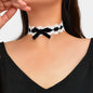90s White Lace Flower Black Velvet Bowknot Tattoo Choker Necklace Grunge Collar-0