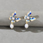 Trendy Dangle Pearl Blue White Enamel Butterfly Hypoallergenic Pierced Earrings-0