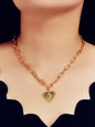 Unique Design Thick Gold Chain Flower Pattern Heart Statement Necklace for Women-0