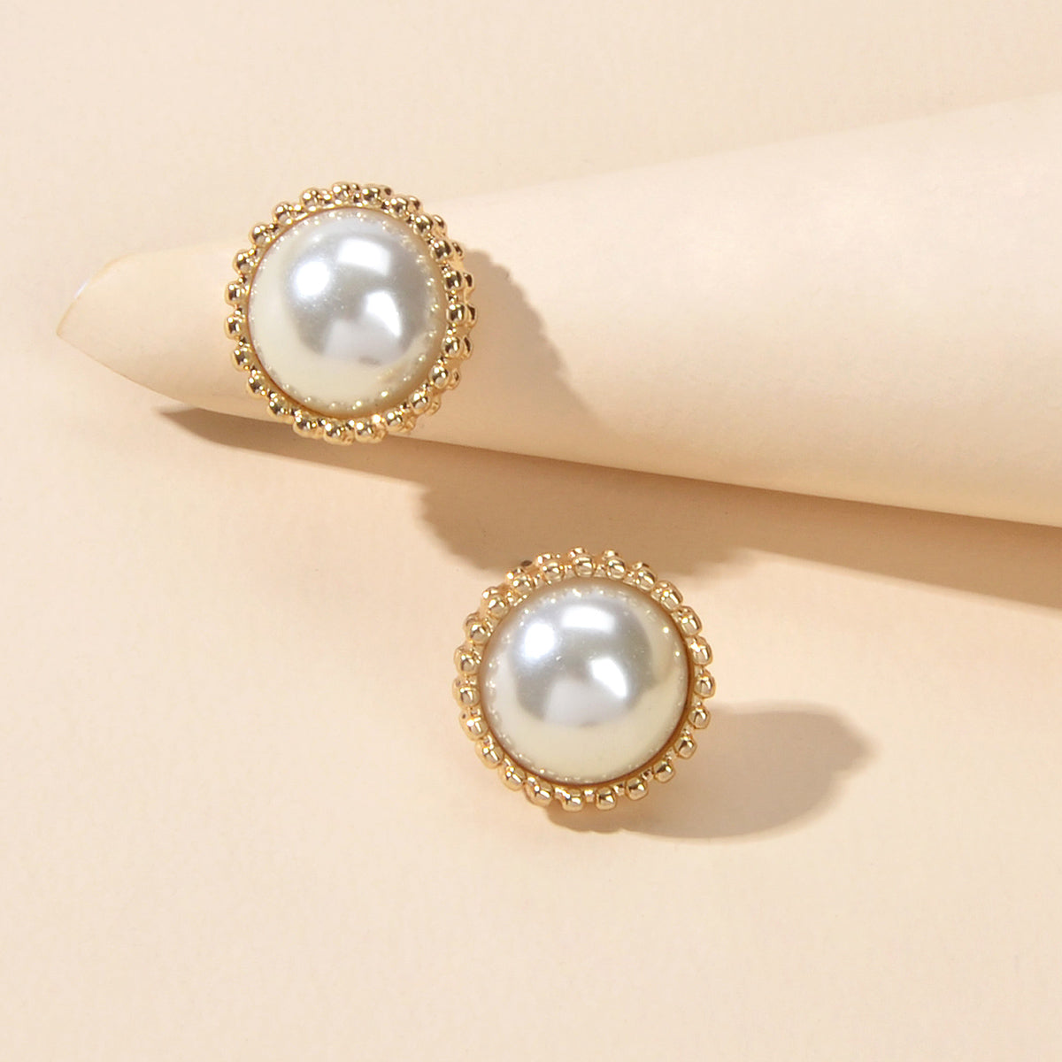 Women Dainty Gifts Gold Silver Plated Pearl Round Stud Wedding Bridal Earrings-0