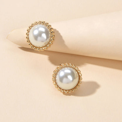 Women Dainty Gifts Gold Silver Plated Pearl Round Stud Wedding Bridal Earrings-0