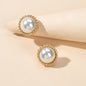 Women Dainty Gifts Gold Silver Plated Pearl Round Stud Wedding Bridal Earrings-0