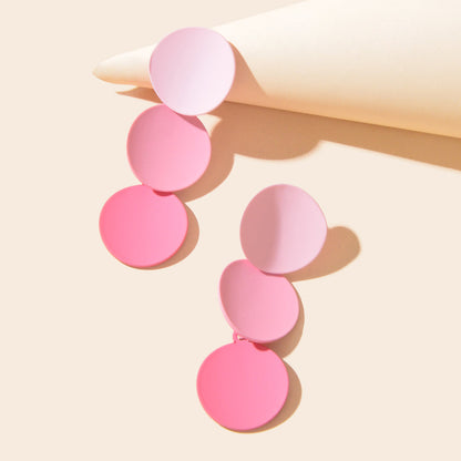 Sweet Gradient Pink Purple Round Dangle Stud Earrings Cool Girl Party Decoration-4