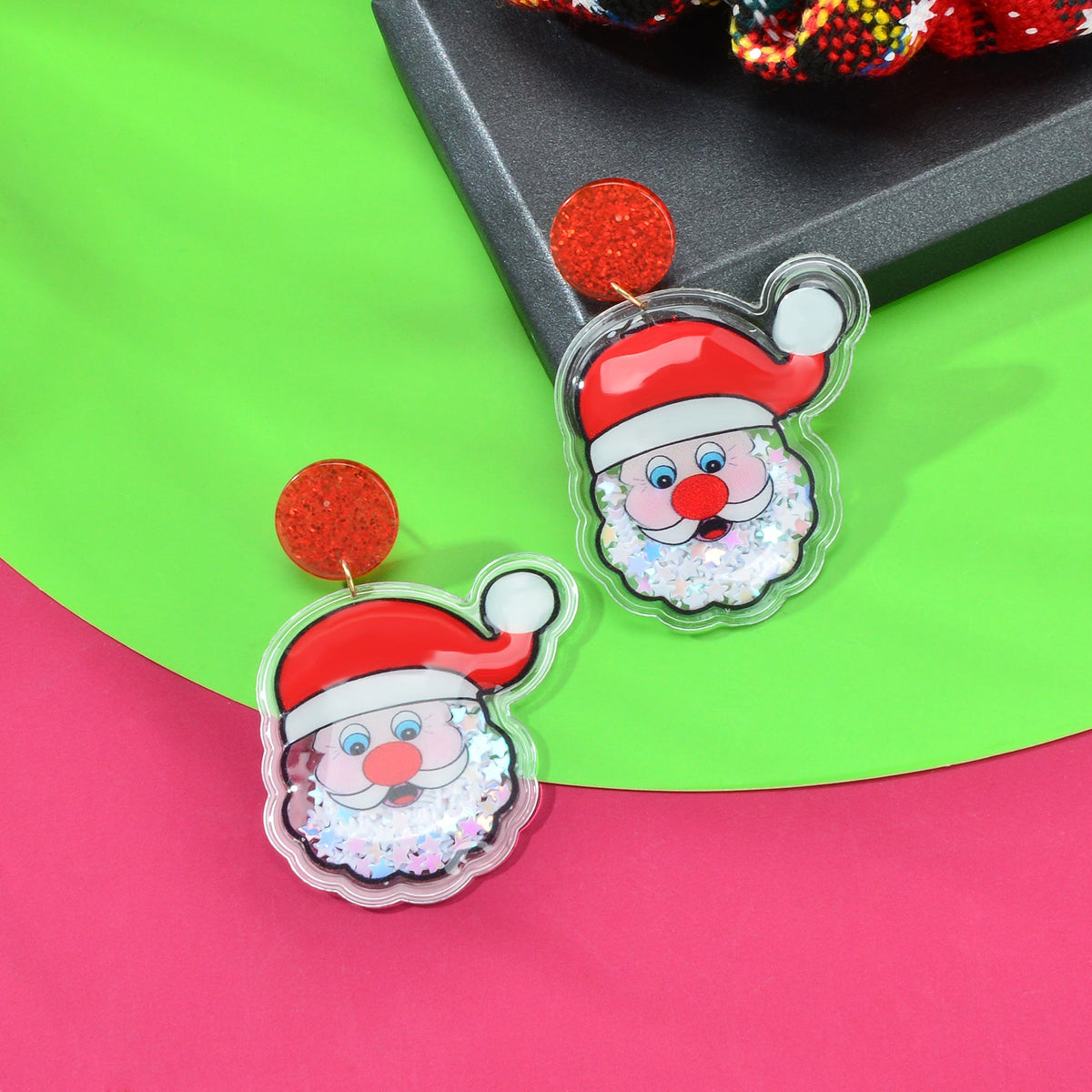 Cute Christmas Santa Acrylic Earrings Sparkly Star Sequins Decor Xmas Party Jewelry Gift-4