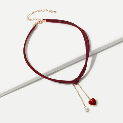 AU Stock Double Layers Red Cord Love Heart Fringe Necklace Tassel Pearl Choker-3